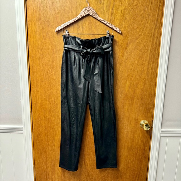 Commando Faux Leather Paperbag Tie Waist Tapered Leg Pants Black Small S - Picture 14 of 14